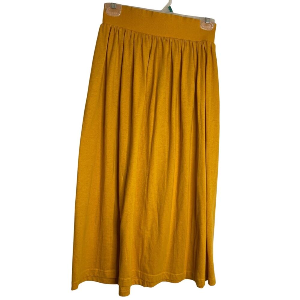Vtg 80s Skirt Womens Golden Yellow Knee Length Flared Flowy High Waist Sz Sm